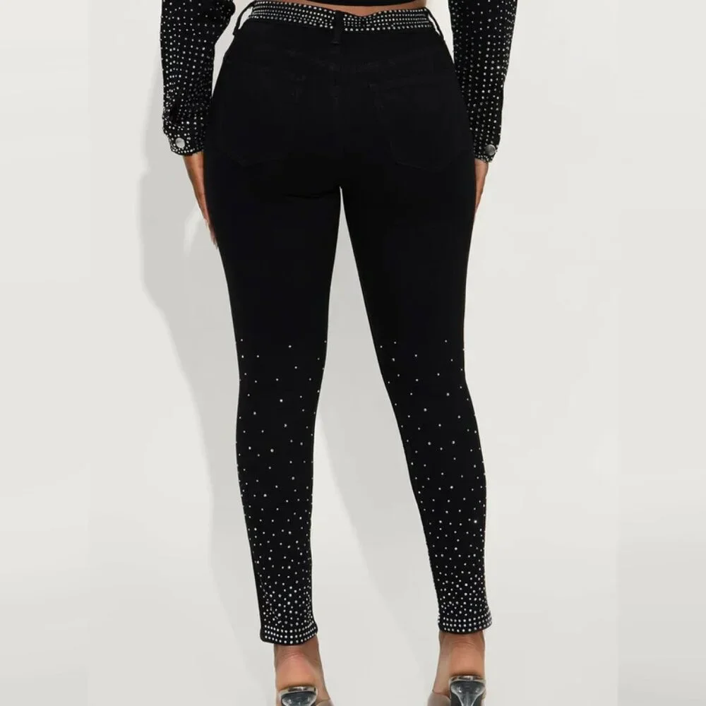 Touch Of Glitz High Rise Rhinestone Embellished Stretch Skinny Jeans - Picture 3 of 5